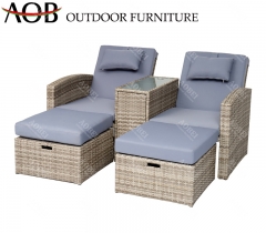 aobei aob outdoor garden banana rattan wicker double sunbed with umbrella hole and storage box